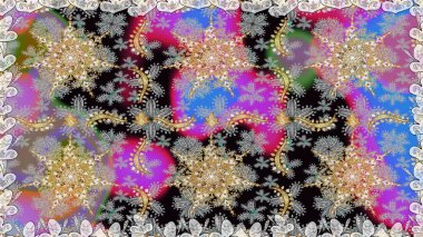 Gri renklerde kusursuz desen. Doğu tarzı arabesk tarzında altın elementler. Raster altın pürüzsüz desen. Kusursuz altın desenli bukleler..