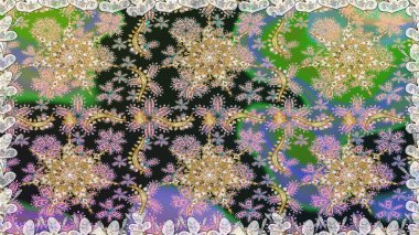 Paisleys zarif çiçek desenli dikdörtgen arka plan duvar kâğıdı illüstrasyonlu klasik stil, modern 3D çizgili sanat altın ve gri desenli çiçek yaprakları ve süslemeleri..