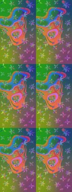 Yeşil ve mavi renkte çiçekler. Küçük çiçekte sevimli çiçek deseni var..