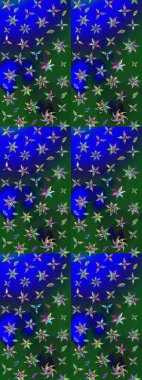 Parlak renkli çiçekleri olan ve mavi ve yeşil renkli yaprakları olan harika bir çiçek deseni. Moda baskıları için zarif bir şablon. Modern çiçek arkaplanı. Halk stili.