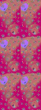 Sevimli çiçek raster deseni. Modaya uygun kumaş deseni. Renkli Yaz Temalı eskiz kalıbı. Düz Çiçek Elementleri Tasarımı.