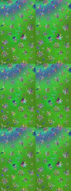 Şirin çiçek elementleri. Yeşil ve mavi renkte çiçekler. Raster illüstrasyonu. Çizim.