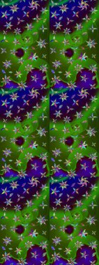 Çiçekli karalama şeklinde Raster çiçek deseni. Yumuşak, bahar çiçekli arka plan. Yeşil ve mavi renkte çiçekler.