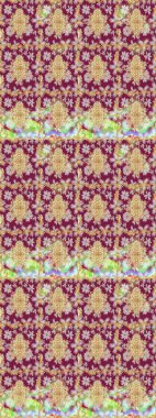 Süslü dekorasyon. Damask altın soyut çiçek deseni kırmızı renklerde. Raster illüstrasyonu.