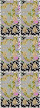 Kart, duvar kağıdı, ambalaj ve tekstil için klasik tasarım. Gri renkli Royal retro. Kusursuz desenli altın elementler. Altın şablon. Raster illüstrasyonu. Çiçeksel klasik doku.