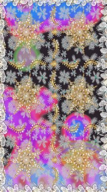 Kusursuz kıvırcık saçlar. Raster altın desen. Doğulu stil altın deseni gri ve nötr renklerle altın elementlerle donatır.