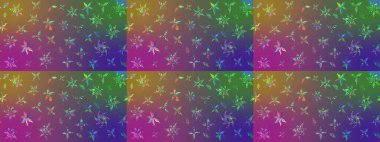 Çiçekli ipek eşarp. El çizimi çiçek unsurları olan soyut çizim raster deseni. Retro tekstil tasarım koleksiyonu. 1950-1960 motifleri. Mor ve yeşil, mor ve yeşil.