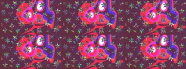 Raster illüstrasyonundaki çiçek desenli çizim. Kahverengi ve pembe renkte çiçekler.