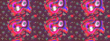 Çiçekli güzel suluboya desen. Raster illüstrasyonu. Kahverengi ve pembe renklerde.