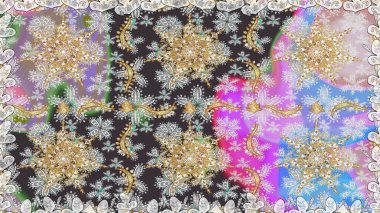 Geleneksel klasik altın desen. Gri ve nötr renklerde altın desenler ve altın elementler. Barok tarzında kusursuz bir doğulu süsü. Raster doğulu süsü.