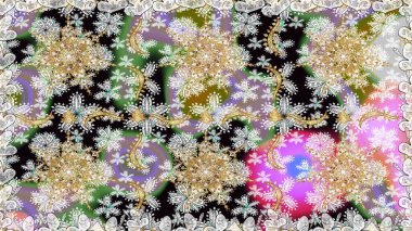 Tarafsız ve gri renklerdeki altın desenli altın elementler. Geleneksel klasik altın desen. Raster oryantal süs. Barok tarzında kusursuz bir doğulu süsü..