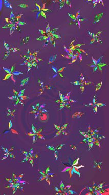 Çiçeksel fantezi tasarımı ve parlak bir arka plan çizimi. Düz Çiçek Elementleri Tasarımı. Renkli Bahar Teması çizim şablonu.