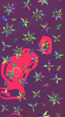 Düz Çiçek Elementleri Tasarımı. Raster. Renkli Bahar Teması çizim şablonu.