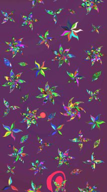 Şirin çiçekli, desenli, mor ve yeşil renkli renkli bir eskiz. Tekstil için suluboya eskiz deseni. El çizimi çiçek çizimi deseni (fayans)).