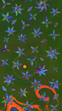 Küçük yeşil ve mavi renkte güzel bir besin torbası deseni, çiçekler. Millefleur 'lar. Tekstil, kumaş, kapaklar, duvar kağıtları, baskı, paket, koleksiyon defteri, örgü, dekupaj için çiçek arkaplanı..