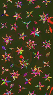 Raster - stok. Eskiz arkaplan modeli. Yapraklı çiçekler ve yeşil ve gri renkli papatya çiçekleri..