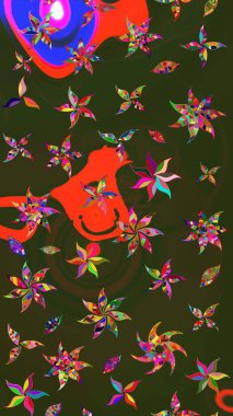 Raster illüstrasyonundaki çiçek desenli çizim. Gri ve yeşil renkte çiçekler.