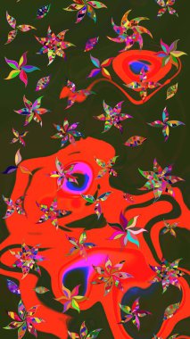 Kırmızı ve yeşil çiçekli eskiz deseni, suluboya çiçek deseni, sevimli çiçek, duvar kağıdı, kart veya kumaş için fayanslı. Raster - stok.