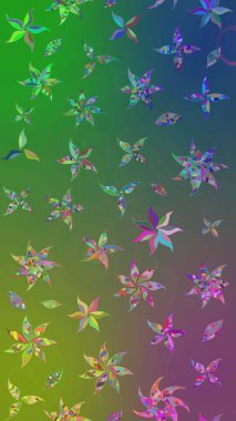 Raster illüstrasyonu. Tropik çiçek desenleri. Yeşil ve mavi renkte çiçekler.