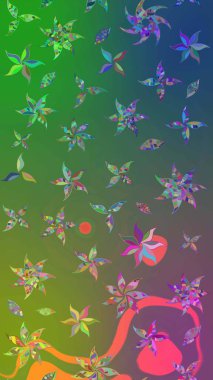 Vadinin yeşil ve mavi renkli çiçekleri. Raster çiçek desenleri çiziyor..