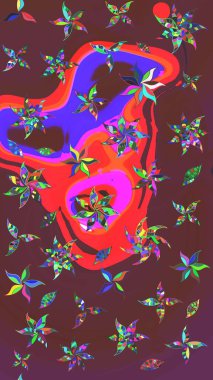 Kahverengi ve kırmızı renklerde. Raster deseni. Raster illüstrasyonu. Soyut çiçek çizim kalıbı arka planı. Küçük çiçekte sevimli çiçek deseni var..