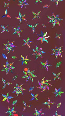 Raster suluboya çiçek deseni, narin çiçekler, kahverengi ve yeşil çiçekler, tebrik kartı şablonu. Güzel kumaş deseni.