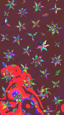 Kahverengi ve kırmızı renkte çiçekler. Sketch Colour Spring Theme eskiz kalıbı. Sevimli çiçek raster deseni. Düz Çiçek Elementleri Tasarımı.