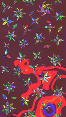 Kahverengi ve kırmızı renkte çiçekler. Gömlek, arka plan modelini çiz. Tropik çiçekler.