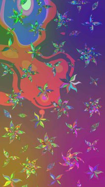 El çizimi çiçekli soyut çizim kalıbı. Mor ve mor renkli çiçekler. Raster illüstrasyonu.