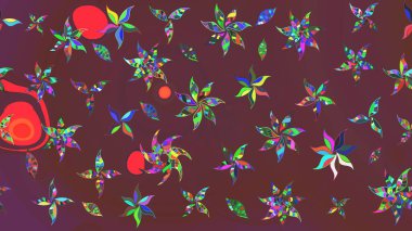 Kahverengi ve yeşil renkli çiçekler. Raster illüstrasyonu. El çizimi çiçekli soyut çizim deseni.