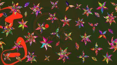 Çiçek ve yapraklı çiçek deseni. Raster illüstrasyonu. Küçük çiçekli şirin desen.