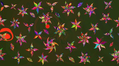 Raster illüstrasyonundaki çiçek desenli çizim. Yeşil ve gri renkte çiçekler.