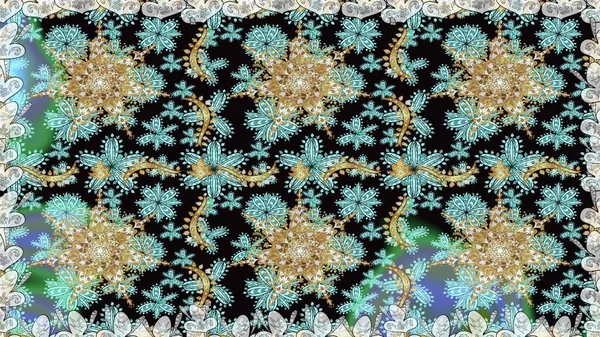 Damask pürüzsüz yineleme kalıbı. Tarafsız ve siyah renklerde altın element. Antika altın tekrarlanabilir duvar kağıdı. Barok tarzında altın çiçekli süs..