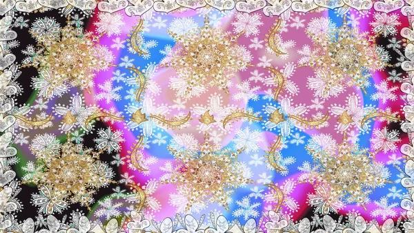 Çiçek kiremitleri. Tarafsız ve gri renklerdeki altın desenli altın elementler. Raster altın tekstil baskısı. İslam tasarımı. Kusursuz desenli oryantal süs.