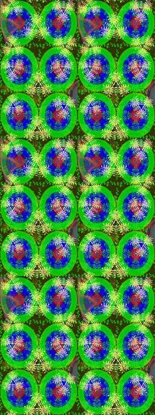 Çiçek desenli çizim. Asya tekstil tarzında. Raster illüstrasyonu. Raster illüstrasyonu. Yeşil ve mavi renkte çiçekler.