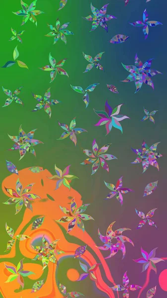 Yeşil ve mavi renkte çiçekler. Küçük çiçekte sevimli çiçek deseni var..