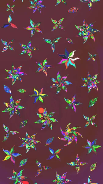 Raster suluboya çiçek deseni, narin çiçekler, kahverengi ve yeşil çiçekler, tebrik kartı şablonu. Güzel kumaş deseni.