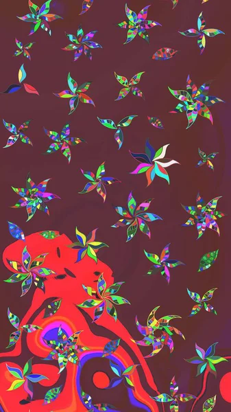 Kahverengi ve kırmızı renkte çiçekler. Sketch Colour Spring Theme eskiz kalıbı. Sevimli çiçek raster deseni. Düz Çiçek Elementleri Tasarımı.