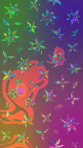 Sketch Colour Spring Theme eskiz kalıbı. Mor ve yeşil renkli çiçekler. Düz Çiçek Elementleri Tasarımı. Sevimli çiçek raster deseni.