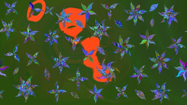 Parlak çiçekli kolaj çiçekleri yeşil ve mavi. Çiçekli zambakların eskiz geçmişi. Çiçek tasarımı için inanılmaz kolaj cennet tarzı..