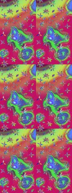 Çiçekli güzel suluboya desen. Raster illüstrasyonu. Yeşil ve morumsu renklerde.