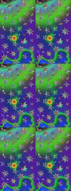 Yeşil ve mavi renkte çiçekler. Elle boyanmış suluboya resim çizimi çiçekler ve bitkiler.