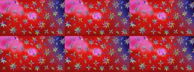 Kırmızı ve pembe renkte çiçeklerle çizilmiş çiçek deseni. Suluboya tarzında kırmızı ve pembe renkte çiçekler.