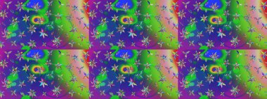 Raster güzel bir çiçek deseni çizmiş. Nazik romantik baskı. Bahar mevsimi. Yeşil ve mavi renkte çiçekler. Tatil havası..