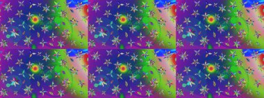 Kumaş desenli papatya çiçeği detayı. Mavi ve yeşil renkte çiçekler.