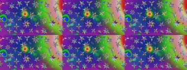 Raster illüstrasyonundaki çiçek desenli çizim. Renkli Bahar Teması eskiz kalıbı. Güzel kumaş deseni. Düz Çiçek Elementleri Tasarımı.