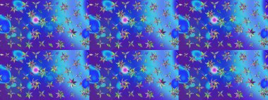 Soyut etnik raster çizim kalıbı. Arkaplan dokusu, duvar kağıdı, mavi ve mor renkli çiçek teması. Kabile sanatı boho baskısı, klasik çiçek arkaplanı.