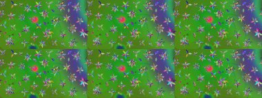 Yeşil ve mor renkli etnik çiçeklerle süslenmiş zarif bir eskiz şekli. Raster Çiçek İllüstrasyonu güzel tekstil..