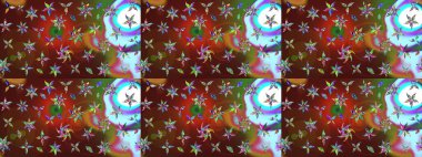 Suluboya çizimi. Çiçekli eskiz deseni. Kahverengi ve yeşil renkli çiçekler. El çizimi.