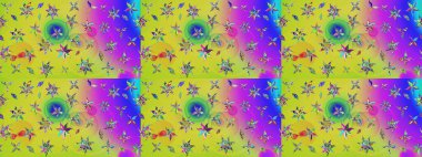 Çiçek buketleriyle klasik bir eskiz şekli. Raster illüstrasyonu. Sarı ve yeşil renklerde.